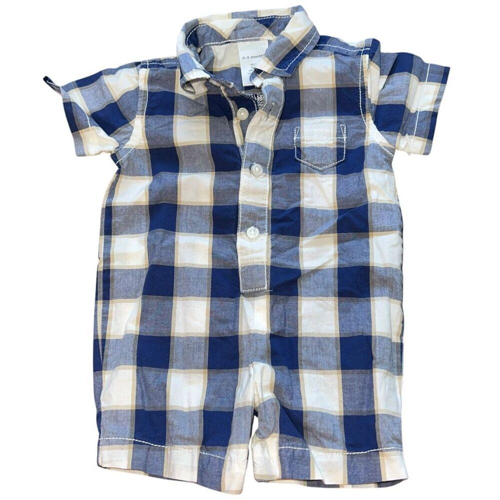 4/$25 Gymboree Blue‎ & White Checkered Baby Romper - Size 0-3 months